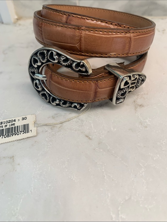 Brighton Accessories - NEW Brighton Lots of Love Brown Croc Leather Belt Heart Silver Buckle 30” M